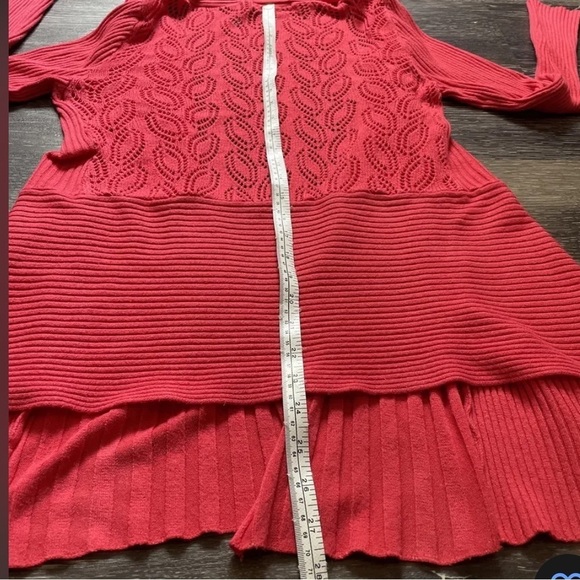 Coral Coloured Long Open Cardigan Open work Knitting - Picture 15 of 16